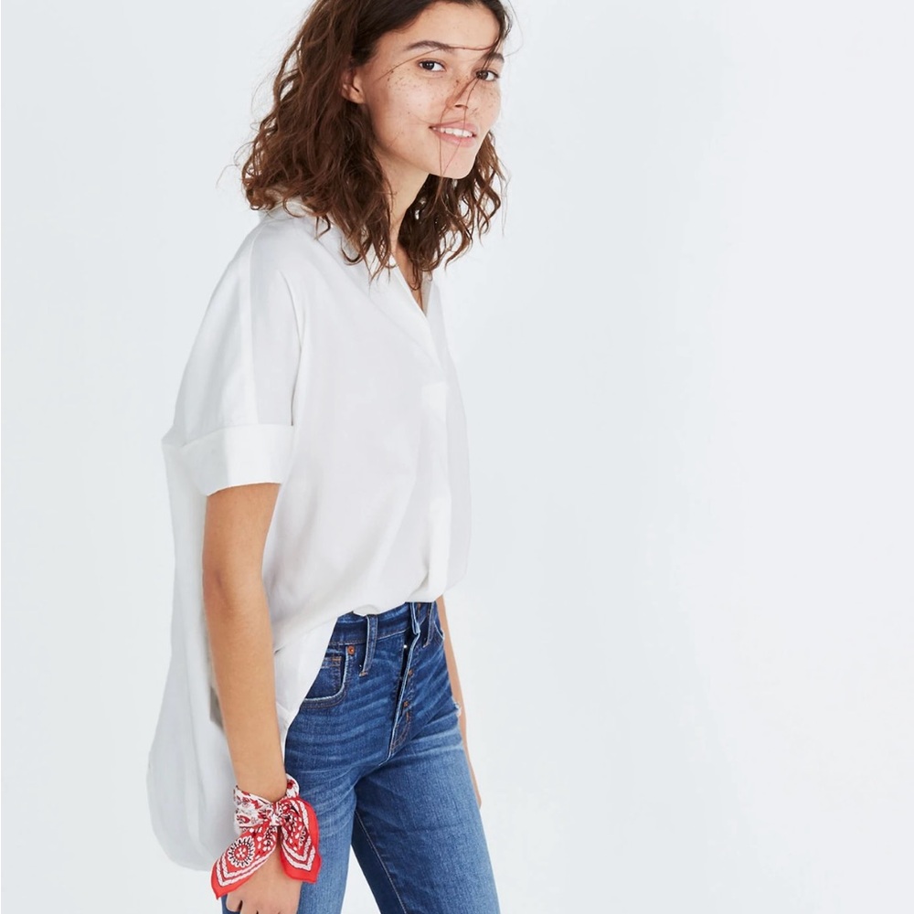 Madewell Courier Button-Back White Short Sleeve Blouse S